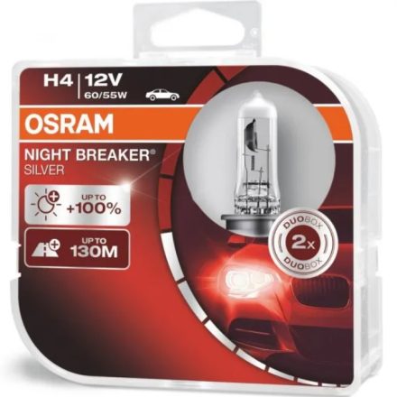 Izzó 12V/60/55W/H4 2db/+100% Osram Night Breaker Silver 64193NBS-HCB