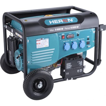 HERON benzinmotoros áramfejlesztő; 5,5 kVA; 230 V; elektromos indítással – 8896415