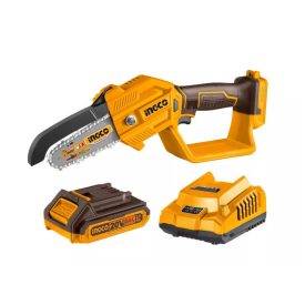   INGCO Akkus mini láncfűrész 13 cm (20 V, 2.0 Ah akku + töltő)