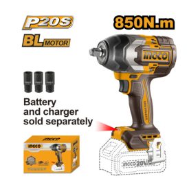   INGCO Akkus ütvecsavarozó 1/2" 850 Nm szénkefe nélküli 20 V (akku és töltő nélkül)