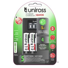   Uniross UCU002A LCD gyorstöltő + 4db AA/ceruza 2100mAh Hybrio Ni-Mh akkumulátor