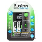 Uniross UCU005A LCD-s processzoros gyors töltő 4db 2700mAh AA akkumulátorral