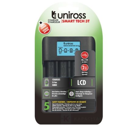 Uniross UCX007 SMART TECH CHARGER 3T LCD Li-Ion/LifePO4/NiMH töltő