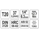 YATO YT04304 Bithegy dugófejjel T20 1/4" 37 mm CrV