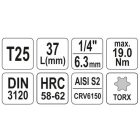 YATO YT04305 Bithegy dugófejjel T25 1/4" 37 mm CrV