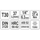 YATO YT04306 Bithegy dugófejjel T30 1/4" 37 mm CrV