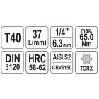 YATO YT04307 Bithegy dugófejjel T40 1/4" 37 mm CrV