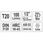 YATO YT04320 Bithegy dugófejjel T20 1/2" 100 mm hosszú