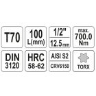 YATO YT04329 Bithegy dugófejjel T70 1/2" 100 mm hosszú