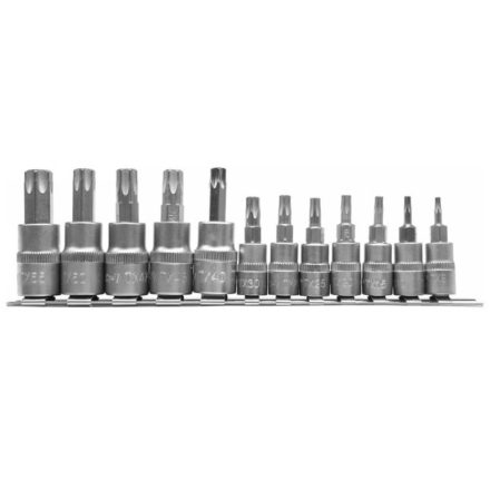 YATO YT04331 Torx bithegy készlet dugófejjel 12 részes (1/4" L=37 mm T8-T30, 3/8" L=48 mm T40-T55)