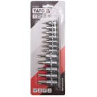 YATO YT04331 Torx bithegy készlet dugófejjel 12 részes (1/4" L=37 mm T8-T30, 3/8" L=48 mm T40-T55)