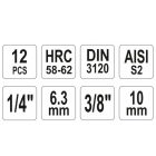 YATO YT04331 Torx bithegy készlet dugófejjel 12 részes (1/4" L=37 mm T8-T30, 3/8" L=48 mm T40-T55)