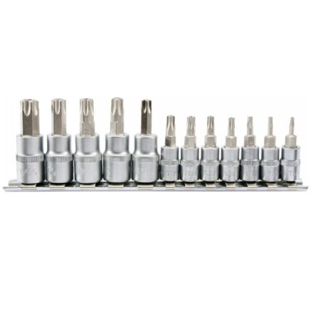 YATO YT04332 Biztonsági Torx bithegy készlet dugófejjel 12 részes (1/4" L=37 mm T8-T30, 3/8" L=48 mm T40-T55)