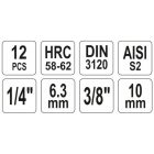 YATO YT04332 Biztonsági Torx bithegy készlet dugófejjel 12 részes (1/4" L=37 mm T8-T30, 3/8" L=48 mm T40-T55)