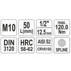 YATO YT04343 Bithegy dugófejjel SPLINE M10 1/2" 55 mm CrV