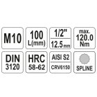 YATO YT04353 Bithegy dugófejjel SPLINE M10 1/2" 100 mm hosszú 