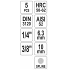 YATO YT04360 Spline bithegy készlet dugófejjel 5 részes (1/4"M5-6, 3/8"M8-10-12)