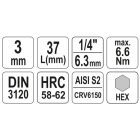 YATO YT04370 Bithegy dugófejjel imbusz 3 mm 1/4" CrV