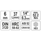 YATO YT04373 Bithegy dugófejjel imbusz 6 mm 1/4" CrV