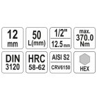 YATO YT04386 Bithegy dugófejjel imbusz 12 mm 1/2" CrV