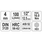 YATO YT04390 Bithegy dugófejjel Imbusz 4 mm 1/2" hosszú