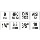 YATO YT04401 Imbusz bithegy készlet dugófejjel 9 részes (1/4" L=37 mm H2-H6, 3/8" L=48 mm H7-H12)