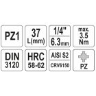 YATO YT04417 Bithegy dugófejjel PZ1 1/4" CrV