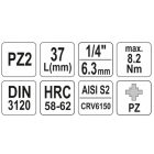 YATO YT04418 Bithegy dugófejjel PZ2 1/4" CrV