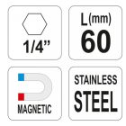 YATO YT0465 Bithegy-tartó mágneses 1/4" 60 mm RM