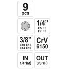YATO YT0520 Dugókulcs készlet 9 részes Torx 1/4": E5-E8, 3/8": E10-E16