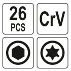 YATO YT05644 Összecsukható imbuszkulcs és Torx kulcs készlet 26 részes CrV