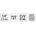 YATO YT0730 Racsnis hajtószár 1/4" 155 mm 72T CrV