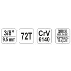 YATO YT0731 Racsnis hajtószár 3/8" 200 mm 72T hajlított szár, lágy fogantyús CrV 