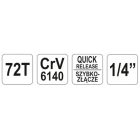 YATO YT0733 Racsnis hajtószár 1/4" 155 mm 72T hajlított szár CrV 