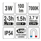 YATO YT08516 Akkus LED lámpa multifunkciós 100 lm