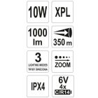 YATO YT08567 Elemes LED zseblámpa 1000 lumen XP-L CREE 10 W 4 x R14