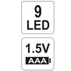 YATO YT08570 Elemes LED zseblámpa 30 lumen alumínium fekete 3 x AAA 