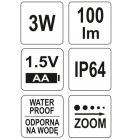 YATO YT08571 Elemes LED zseblámpa 100 lumen CREE LED 3W 1 x AA