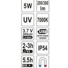 YATO YT08580 Akkus LED + UV zseblámpa 200/300 lumen