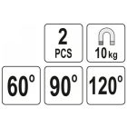 YATO YT08721 Hegesztési munkadarabtartó mágneses 60-90-120°/10 kg (2 db/cs)