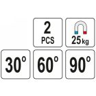 YATO YT08722 Hegesztési munkadarabtartó mágneses 30-60-90°/25 kg (2 db/cs)