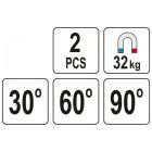 YATO YT08723 Hegesztési munkadarabtartó mágneses 30-60-90°/32 kg (2 db/cs)