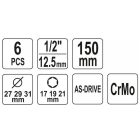 YATO YT10563 Dugókulcs készlet könnyűfém felnikhez 6 részes 1/2": 17/19/21 mm/L=150 mm