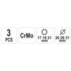 YATO YT1056 Dugókulcs készlet könnyűfém felnikhez 3 részes 1/2": 17/19/21 mm