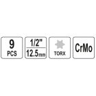 YATO YT10654 Gépi bit Torx dugókulcs készlet 9 részes 1/2": T20-T70