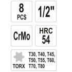 YATO YT1065 Gépi bit Torx dugókulcs készlet 8 részes 1/2": T30-T80