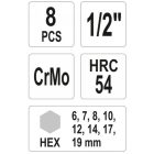 YATO YT1066 Gépi bit Imbusz dugókulcs készlet 8 részes 1/2": 6-19 mm