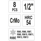 YATO YT1068 Gépi bit Ribe dugókulcs készlet 8 részes 1/2": RM5-RM13