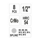YATO YT1069 Gépi bit Spline dugókulcs készlet 8 részes 1/2": M5-M18