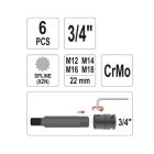 YATO YT1157 Gépi bit dugókulcs készlet Spline 6 részes 3/4": M12-M18